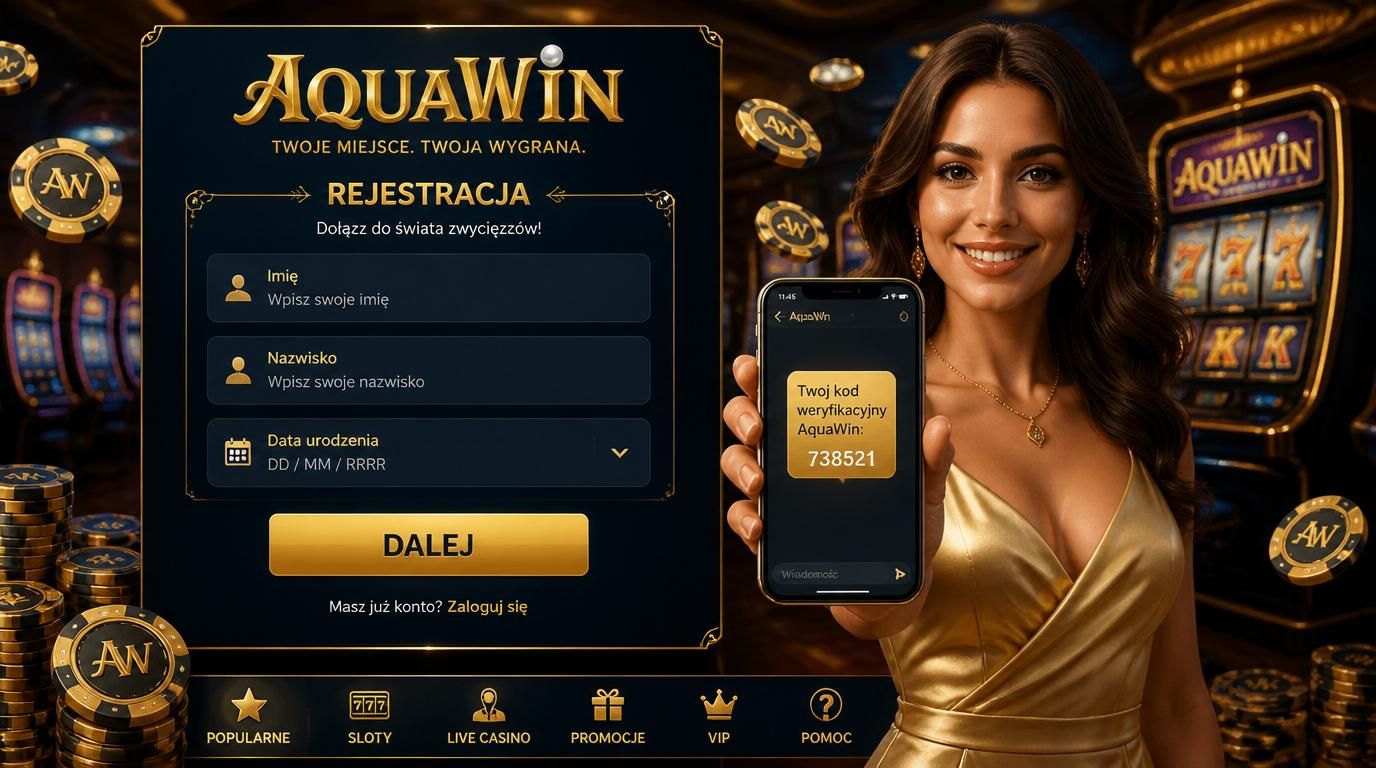 Formularz rejestracji AquaWin z prawdziwymi danymi i potwierdzeniem SMS