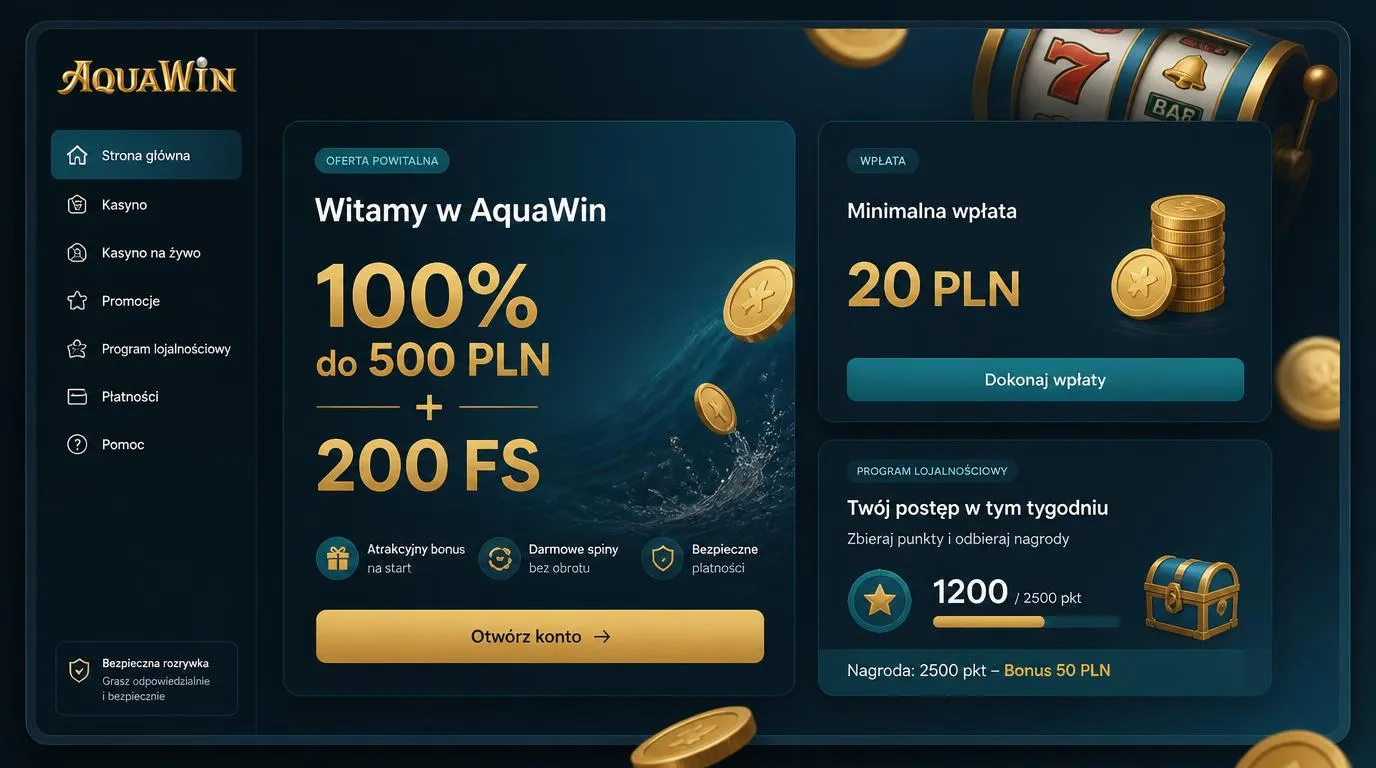 Ekran z ofertą 100% do 500 PLN, 200 darmowymi spinami i minimalnym depozytem 20 PLN